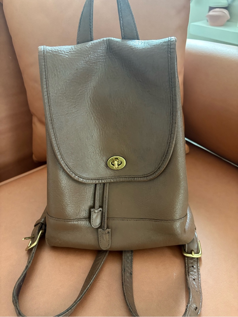 Vintage coach Brown Leather Backpack with Turn-Lock Closure